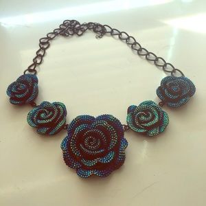 Blue rose necklace